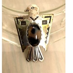 Vintage Bell Trading Post Sterling Silver Brown Agate Thunderbird Bolo Slide